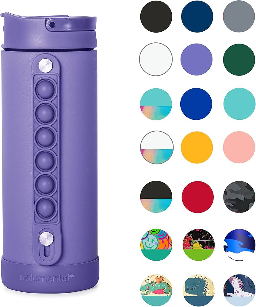 Elemental Iconic Kids Water Bottle with Straw Lid & Stress Reliever Pop It Handle, Leak-Proof Whe... | Amazon (US)