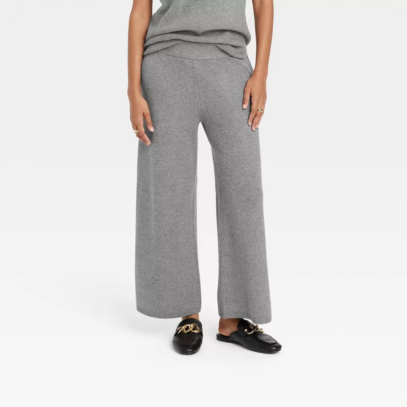 Women's High-Rise Ribbed Sweater Wide Leg Pants - A New Day™ Gray S | Target