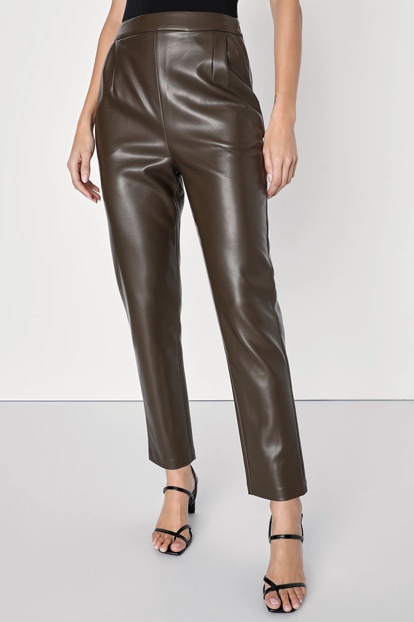 Kick It Dark Brown Vegan Leather High-Waisted Trouser Pants | Lulus (US)