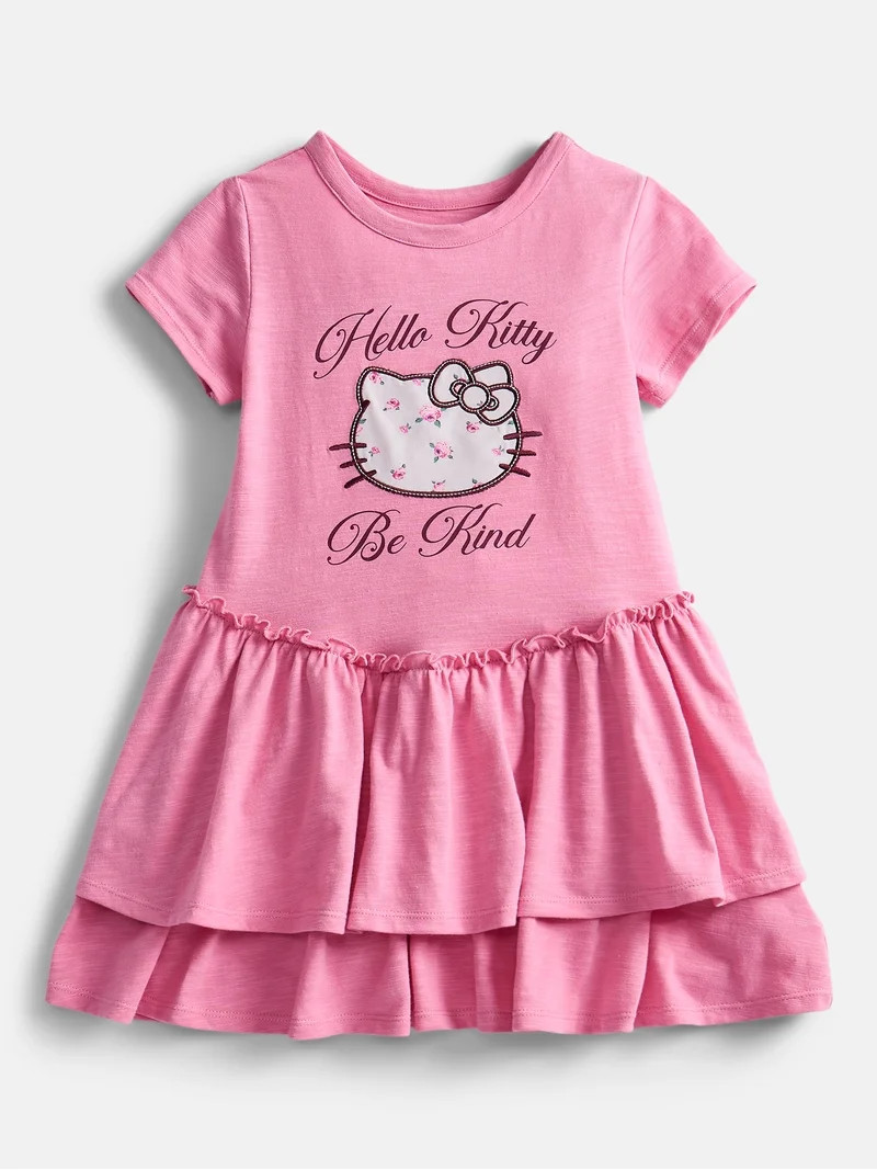 Hello Kitty Girls Tiered Dress with Embroidered Applique and Short Sleeves, Sizes 4-12 | Walmart (US)