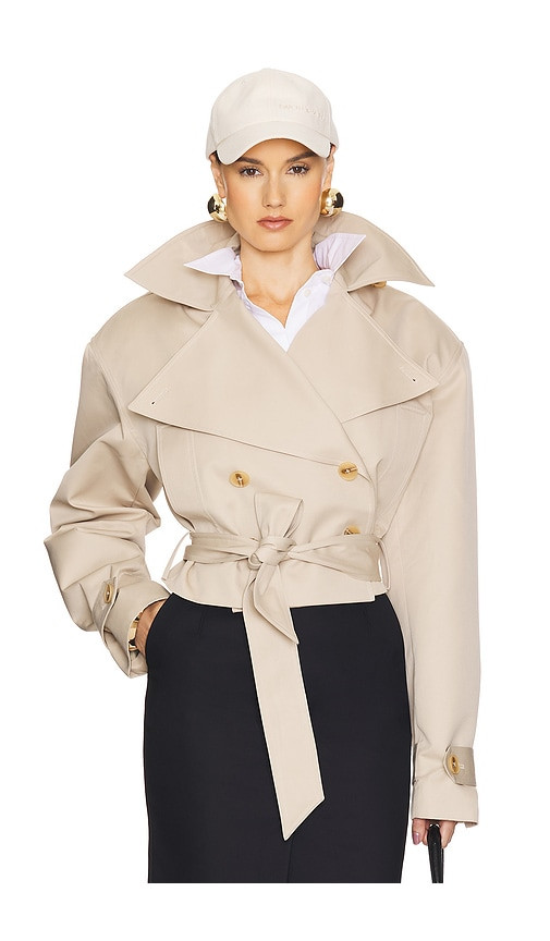 Helsa Oversized Cropped Trench in Tan. - size L | Revolve Clothing (Global)