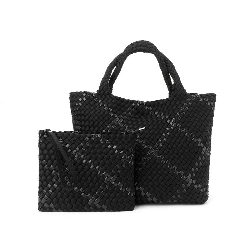 The Charli | Large Woven Neoprene Tote with Wristlet | Onyx with Glittered Stripe | Babs+Birdie