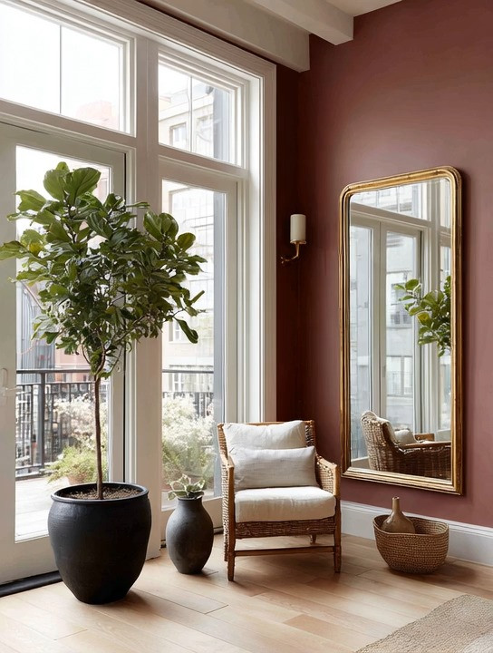 Want a room that feels designer-created without a complete makeover?

Start with four powerful elements: a rich burgundy wall, a gold-framed floor mirror, an oversized planter, and a statement tree.

Burgundy is one of the most elegant colors making a strong comeback. It brings warmth, depth, personality, and a sense of luxury that neutral walls simply can't achieve. Paired with gold, it creates a timeless combination that has been used in beautiful interiors for generations.

The oversized mirror reflects light, visually expands the room, and adds another layer of elegance. Then comes the greenery. A large fiddle leaf fig, olive tree, or similar statement plant instantly softens the space and brings life into the room.

What makes this look so powerful is the balance. Rich color. Reflective gold. Natural greenery. Organic textures.

You don't need to do everything at once. Start with one piece or combine two or three. Even a single addition can completely change how a room feels.

Bold homes are back—and we're here for it.

#HomeDecor #InteriorDesign #ColorfulHomes #ElegantAndDriven 

 #LTKHome