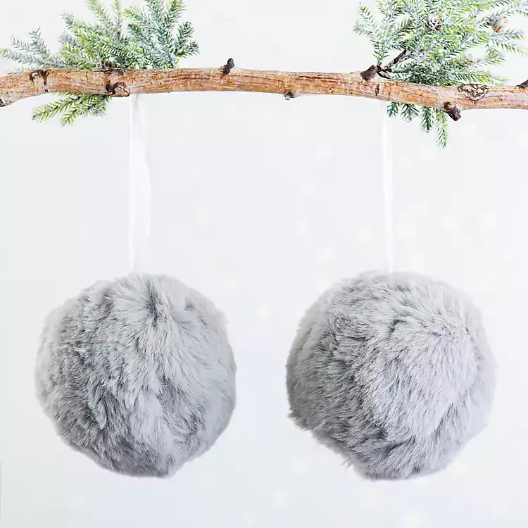Gray Faux Fur Ball Ornaments, Set of 2 | Kirkland's Home