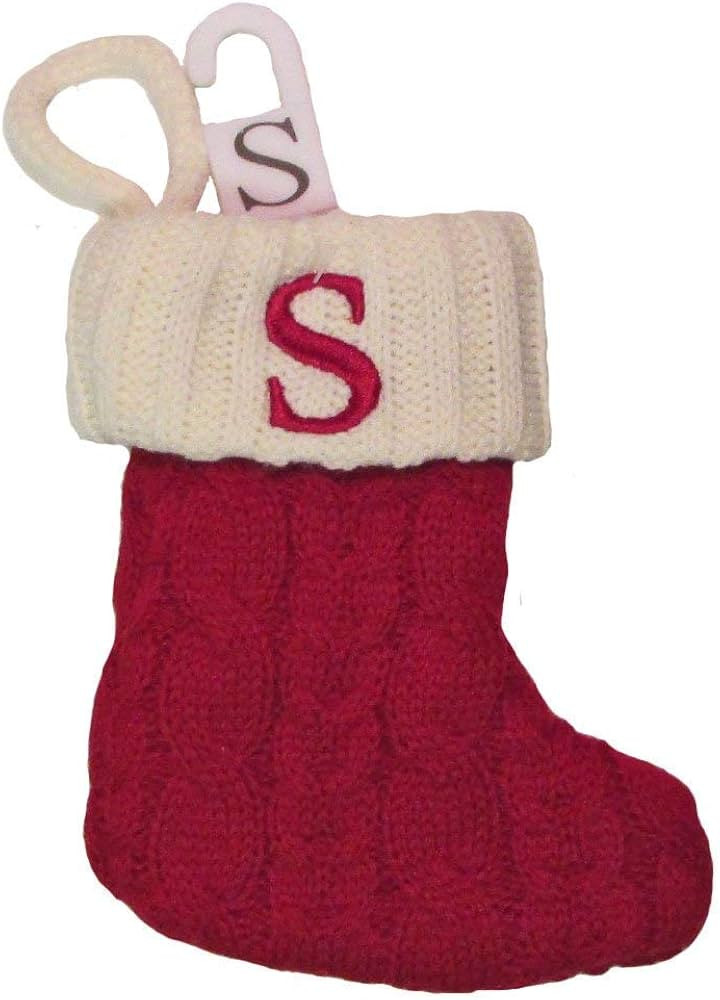 Red and White Mini 8-inches Cable Knit Monogram Stocking - Letter S | Amazon (US)