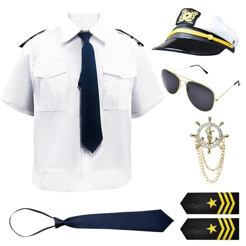 Wildox 7 Pcs Yacht Captain Sailor Costume for Men Women,Yacht Accessories Set Captain Shirt Hat,Halloween Costumes for Men | Amazon (US)