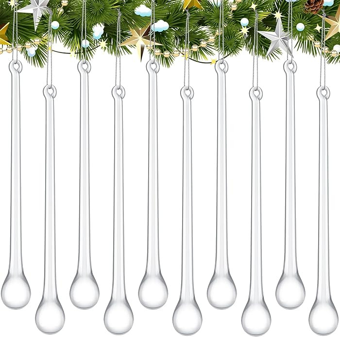 24 Pcs Glass Icicles Christmas Ornaments 5.91'' x 1.18'' Extra Long Clear Teardrop Christmas Chan... | Amazon (US)