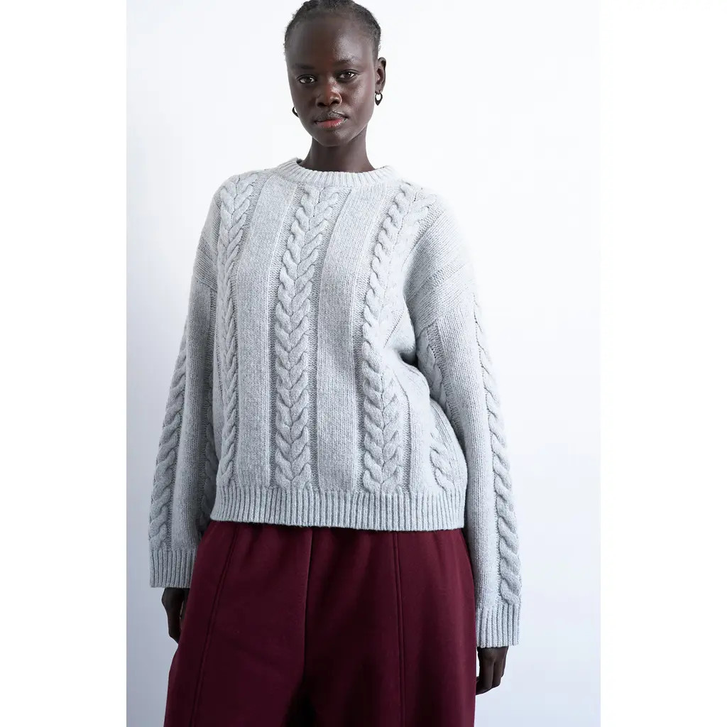 Topshop Cable Stitch Wide Rib Sweater in Grey at Nordstrom Rack, Size Large | Nordstrom Rack