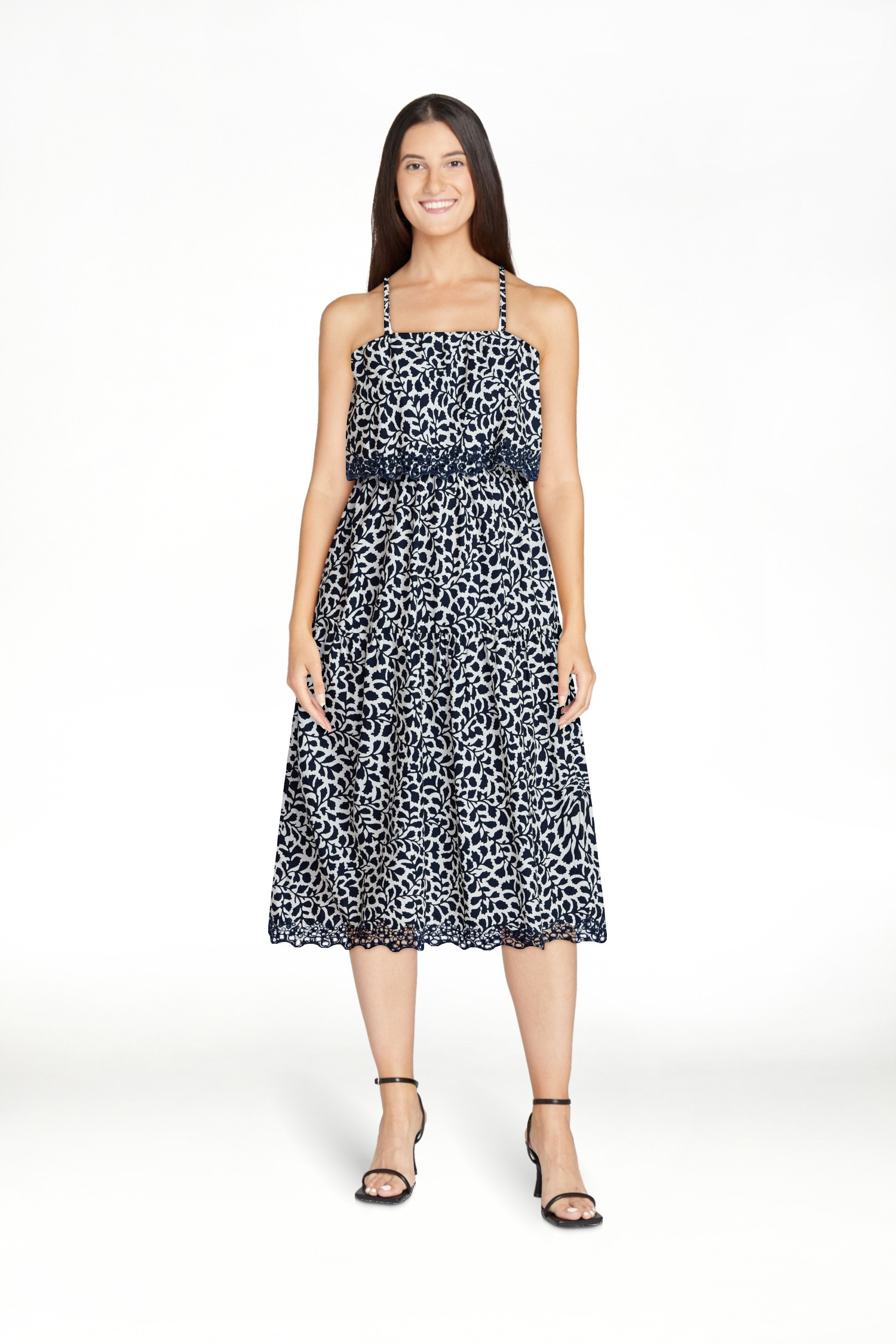 Time and Tru Women's and Women's Plus Sleeveless Cotton Midi Dress with Eyelet Trim, Sizes XS-4X | Walmart (US)