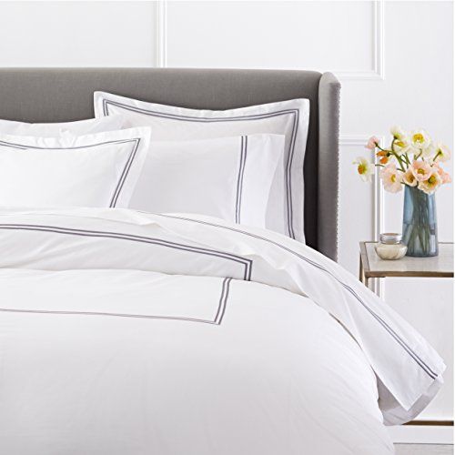 Pinzon 400-Thread-Count Hotel Stitch Duvet Cover - Full/Queen, Silver Grey Stripes | Amazon (US)