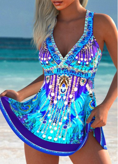 ROTITA Purplish Blue Tribal Print High Waisted Tankini Set | Rotita.com - USD $42.98 | rotita.com