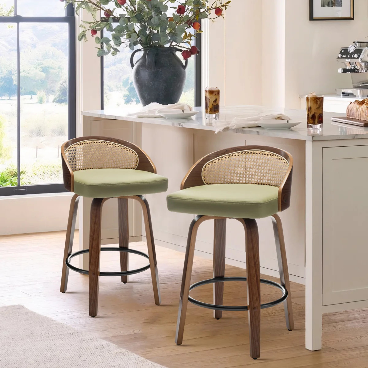 Leeana Swivel Faux Leather Counter & Bar Stool (Set of 2) | Wayfair North America