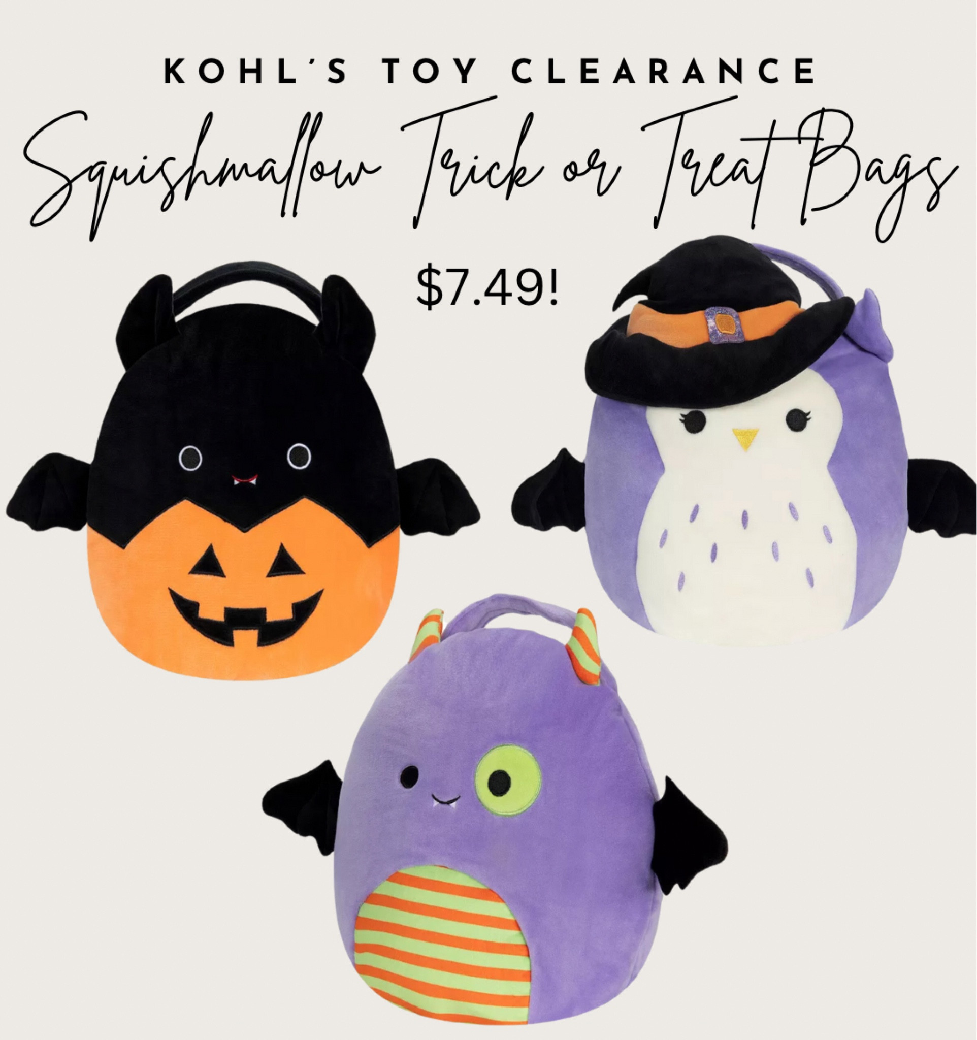 Kohl’s Toy Clearance Find: Squishmallow Halloween Trick or Treat Bags, only $7.49, originally $20! 🎃 Pack away for next year!

#LTKkids #LTKsalealert #LTKfamily
