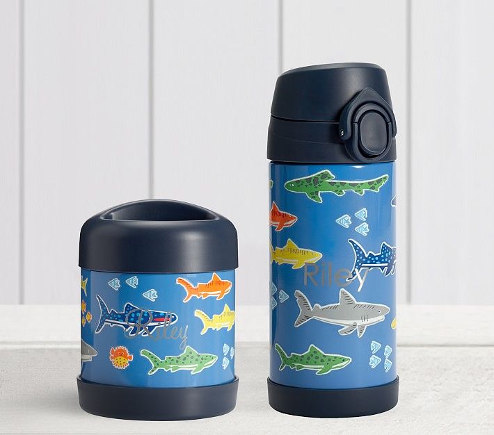 Mackenzie Bright Blue Sharks Glow-in-the-dark Hot/Cold Container | Pottery Barn Kids