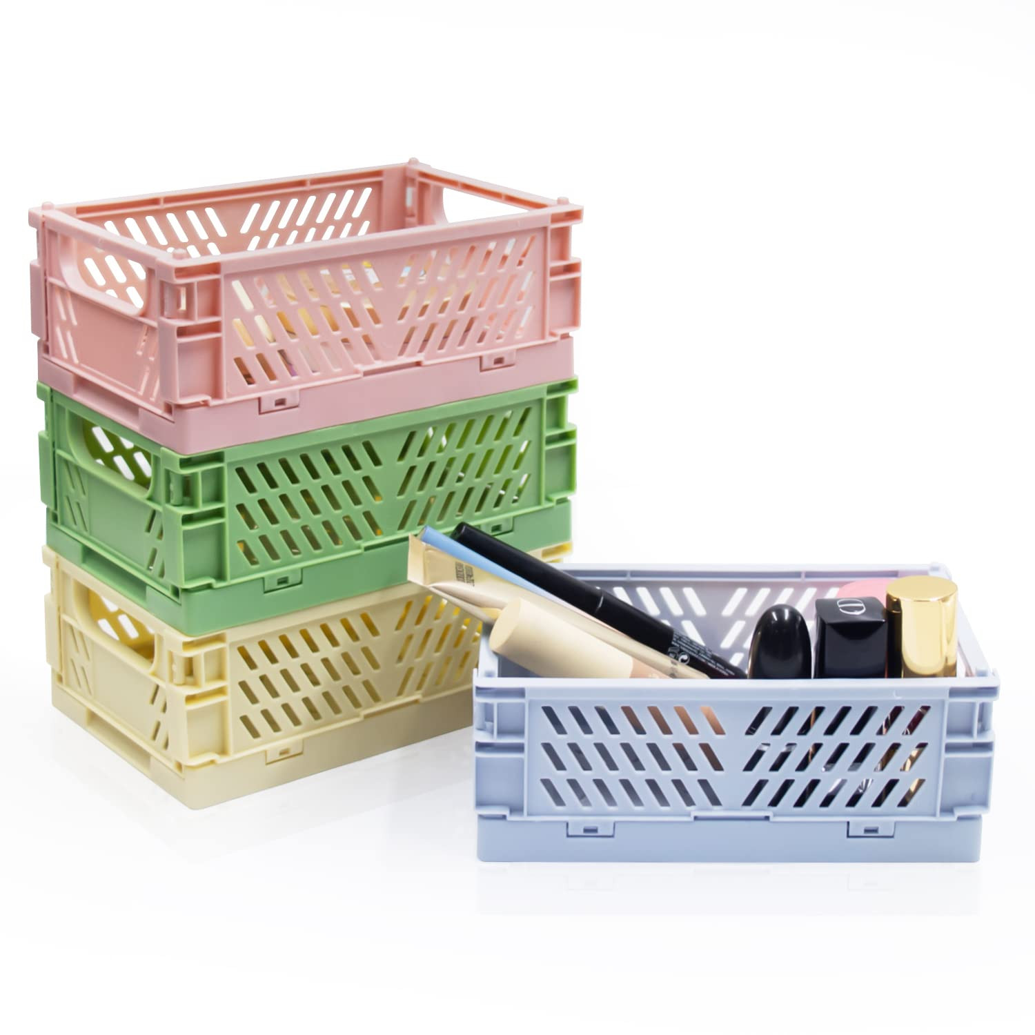 Xhwykzz 4 Pack Mini Foldable Plastic Small Baskets for Organizing and Storage, Collapsible Storag... | Amazon (US)