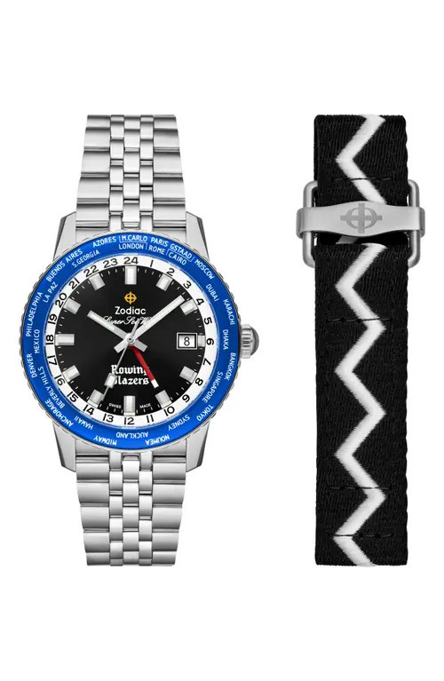 Zodiac x Rowing Blazers Super Sea Wolf World Time Bracelet Watch, 40mm in Silver at Nordstrom | Nordstrom