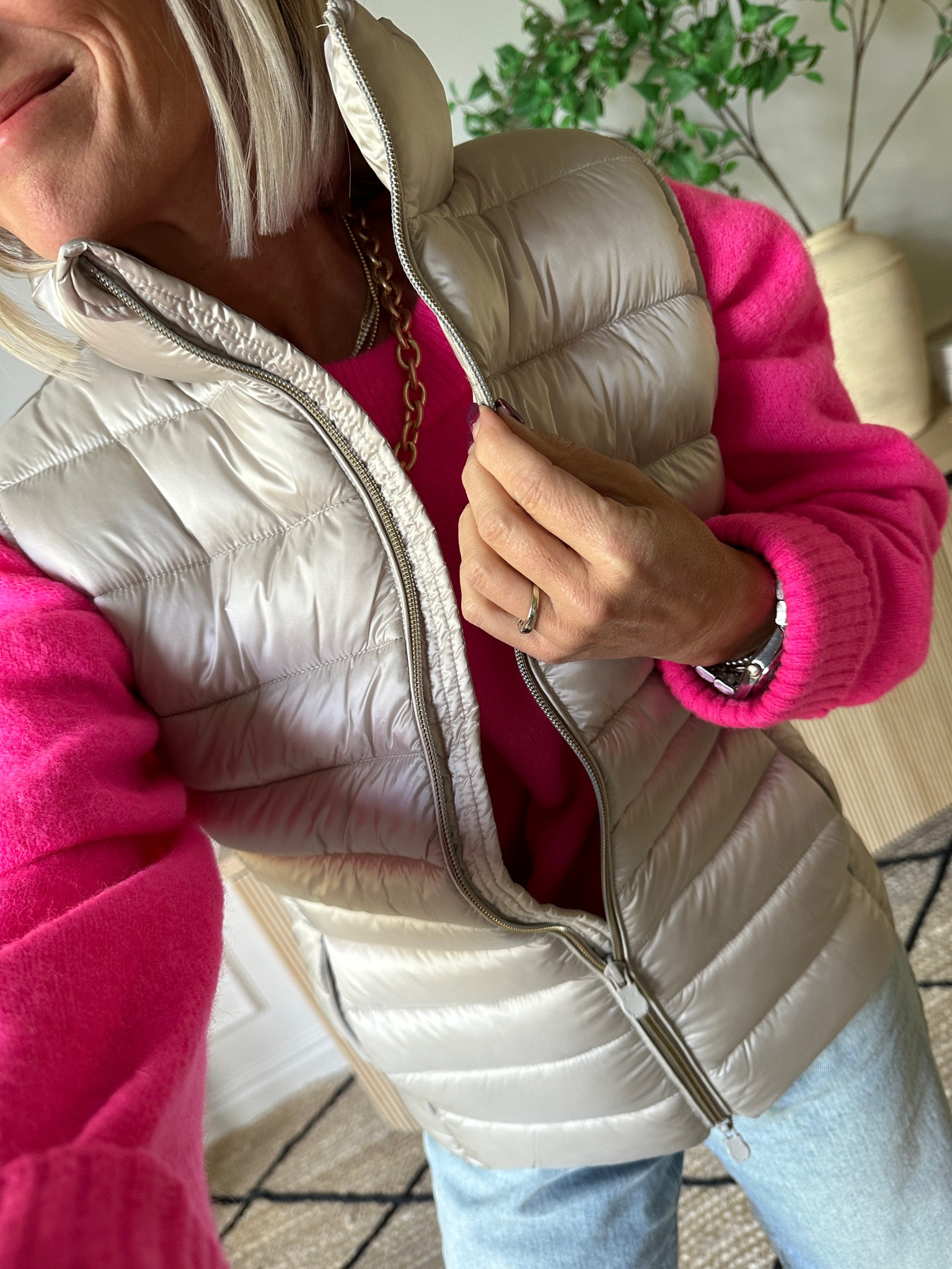 This musted gold vest is a must!!  So great for Fall into Winter! In my true size xs


Neon pink sweater is adorable! In an xs. It’s an oversized fit 

Jeans in light wash- $28, true size 0 regular 

#LTKStyleTip