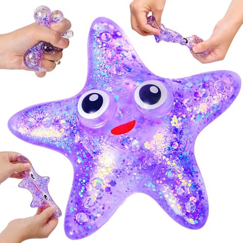 Squishy Starfish Stress Ball for Adults and Kids - Sugar Ball Sensory Fidget Toy, Slow Rise Malt Squeeze Toy, Party Favors (Purple) | Amazon (US)