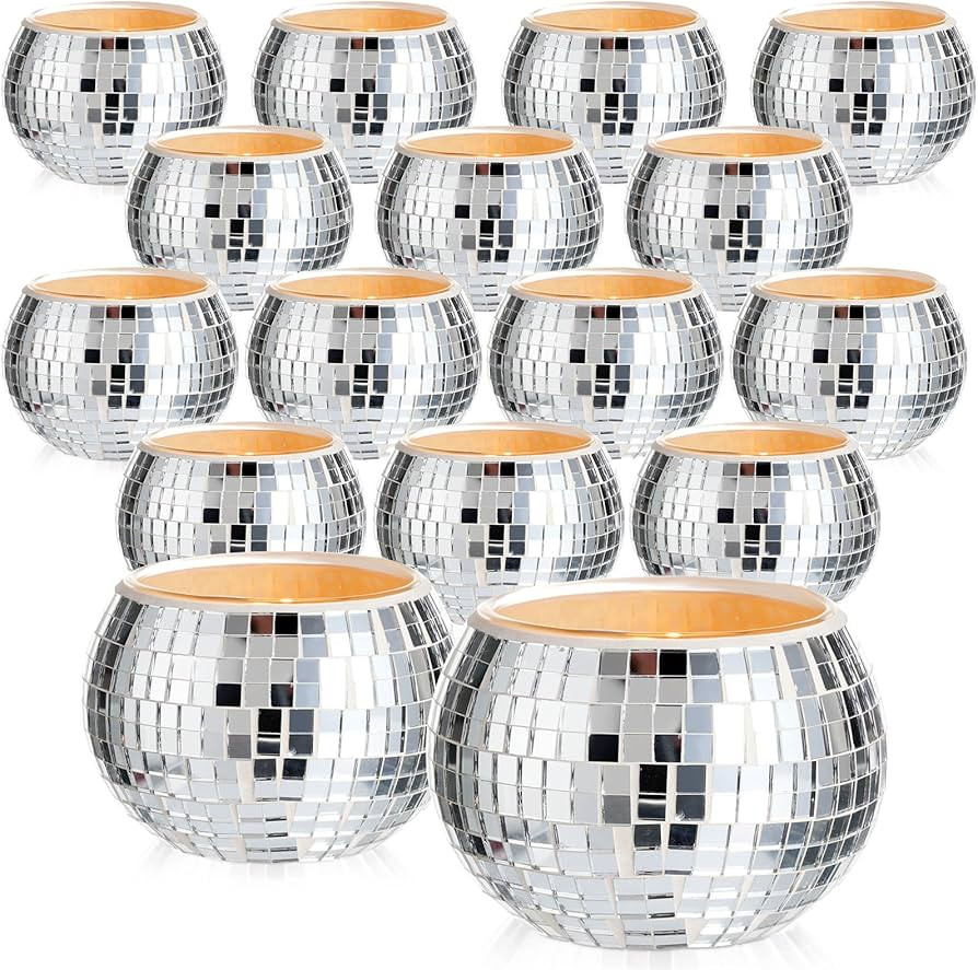 Hsei 12 Pcs Disco Ball Candle Holders Glass Votive Candle Holder Mirror Disco Ball Planter Tealig... | Amazon (US)