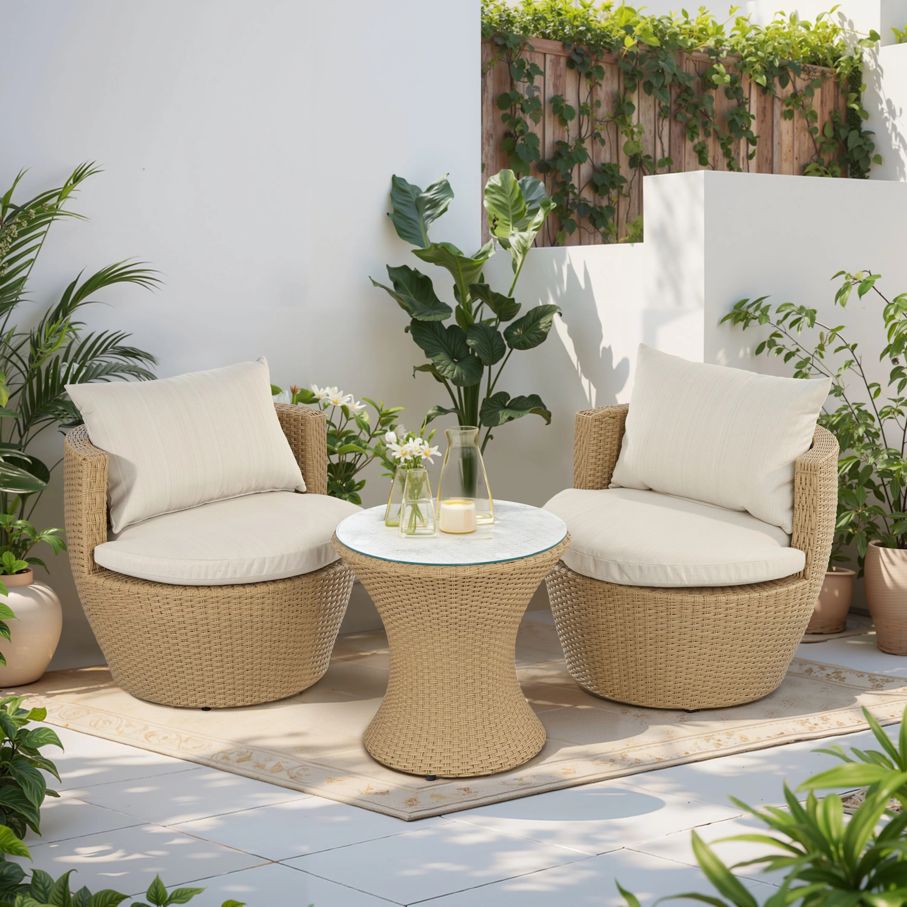 Wicker 2 - Person Patio Conversation Sets with Cushions | Wayfair North America