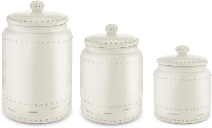 KOVOT 3 Piece Ceramic Canister Set With Air-Sealed Lids & Bonus Decal Labeling Stickers - White W... | Amazon (US)