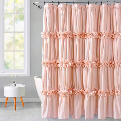 Vintage Ruffle Shower Curtain, Handcrafted Bow Tie Bath Curtain, Ruched Microfiber, 12 Buttonholes, 72 Wx 72 H LQ - 10 pink Standard | Target