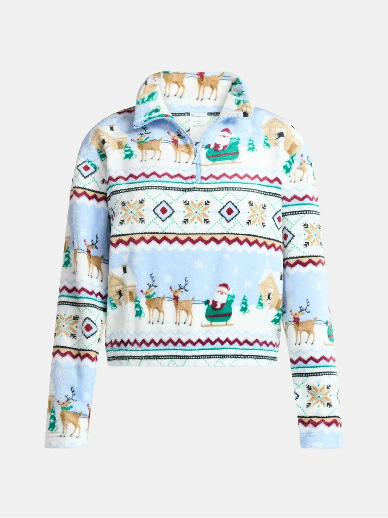 No Boundaries 1/4 Zip Mock Neck Plush Top with Long Sleeves, Women's | Walmart (US)