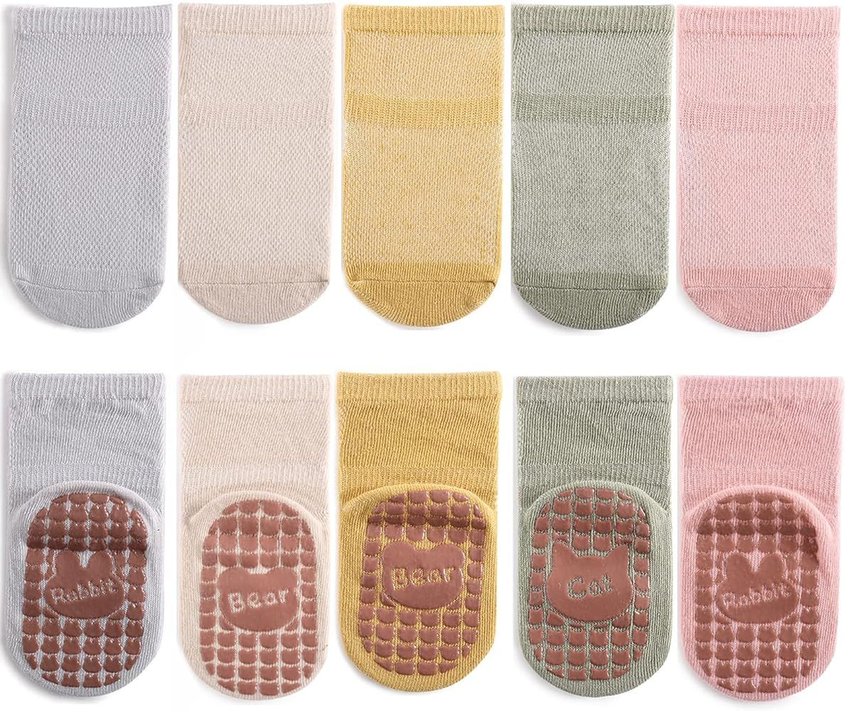 Exegawe Toddler Non Slip Socks, Cute Baby Socks with Grips Crew Socks 5 Pairs | Amazon (US)