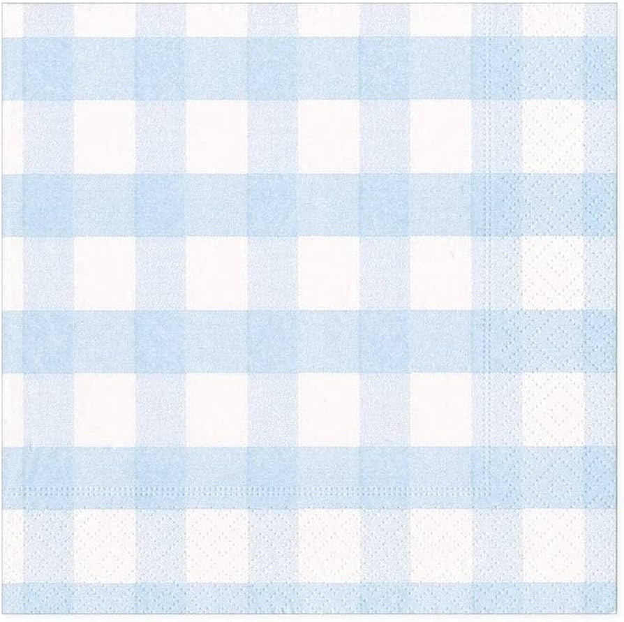 Caspari Gingham Boxed Paper Cocktail Napkins in Light Blue, Two Boxes of 40 | Amazon (US)