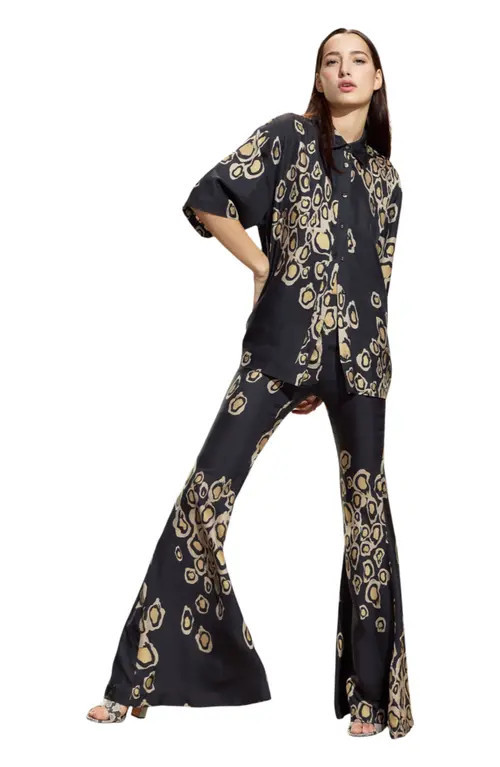 Cynthia Rowley Amalfi Flare Pant in Black Gold at Nordstrom, Size Medium L | Nordstrom