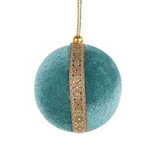 Velour Round Ball Christmas Ornament - 3.25" - Teal Green and Gold - Bed Bath & Beyond - 37095453 | Bed Bath & Beyond