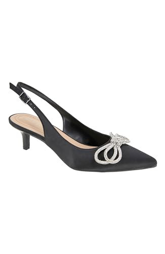 BCBGeneration Donna-2 Kitten Heel with Rhinestone Bow, Black Satin | Amazon (US)