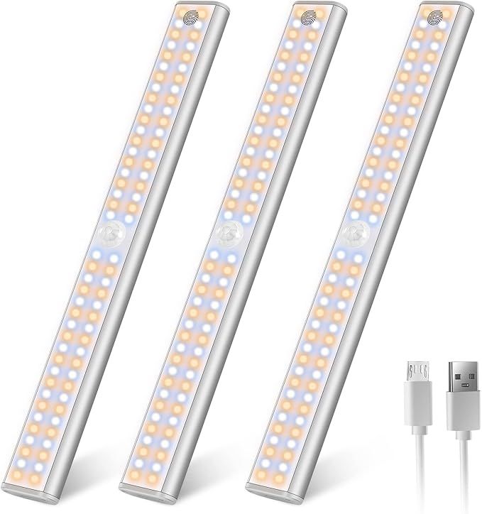 Wireless Under Cabinet Lights Motion Sensor Light Indoor, 80 LED Dimmable Closet Lights Rechargea... | Amazon (US)