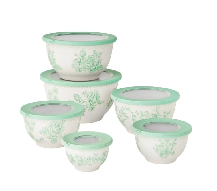 Pioneer Woman Agatha 12-Piece Bamboo Melamine Nesting Mixing Bowl Set, Green | Amazon (US)