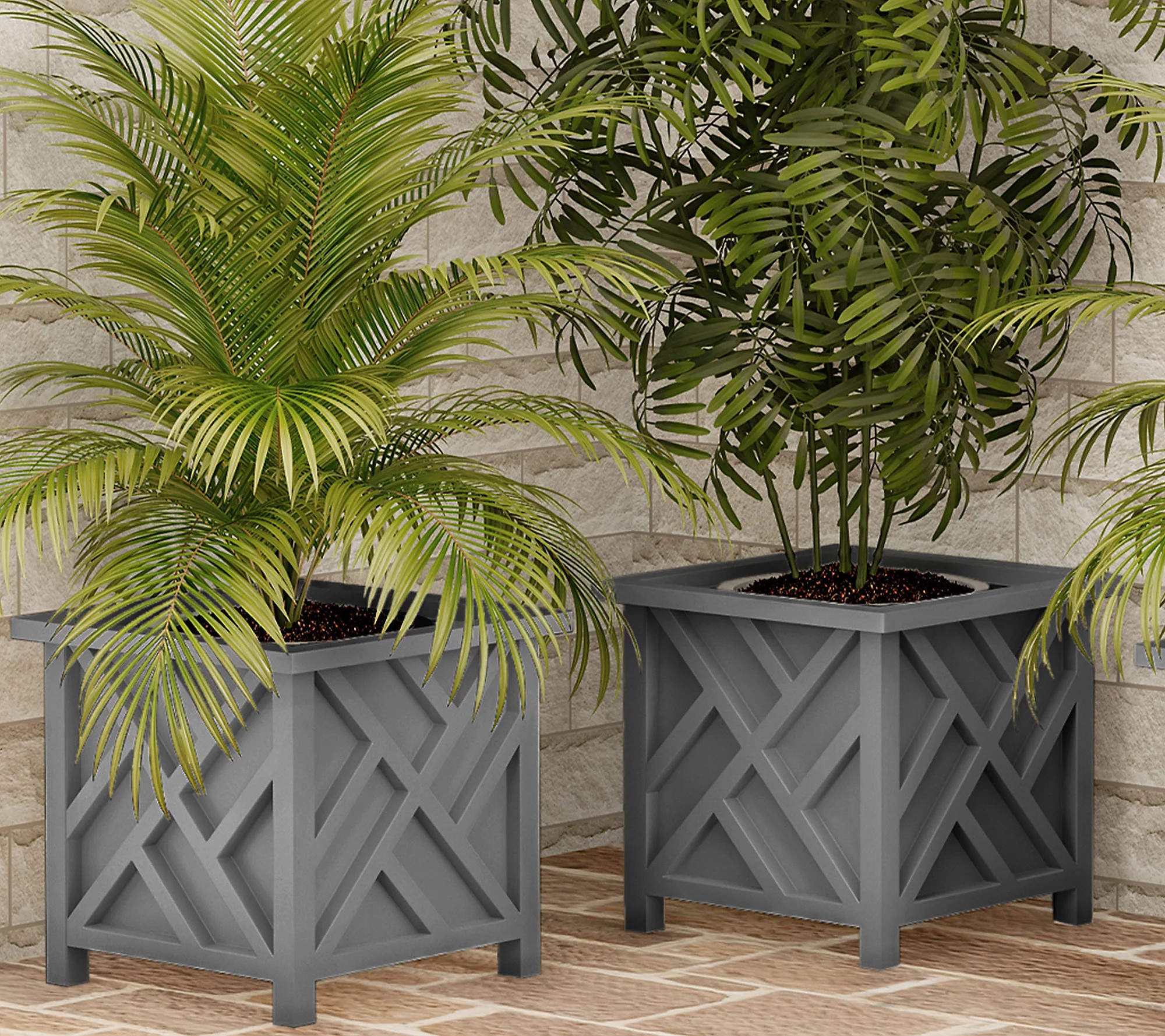 Pure Garden 2 Lattice Design 14.75"" Planter Flo wer Plant Pots | QVC