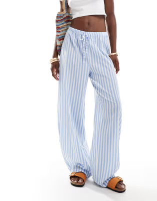 ASOS DESIGN poplin drawstring waist barrel leg trouser in blue stripe | ASOS (Global)