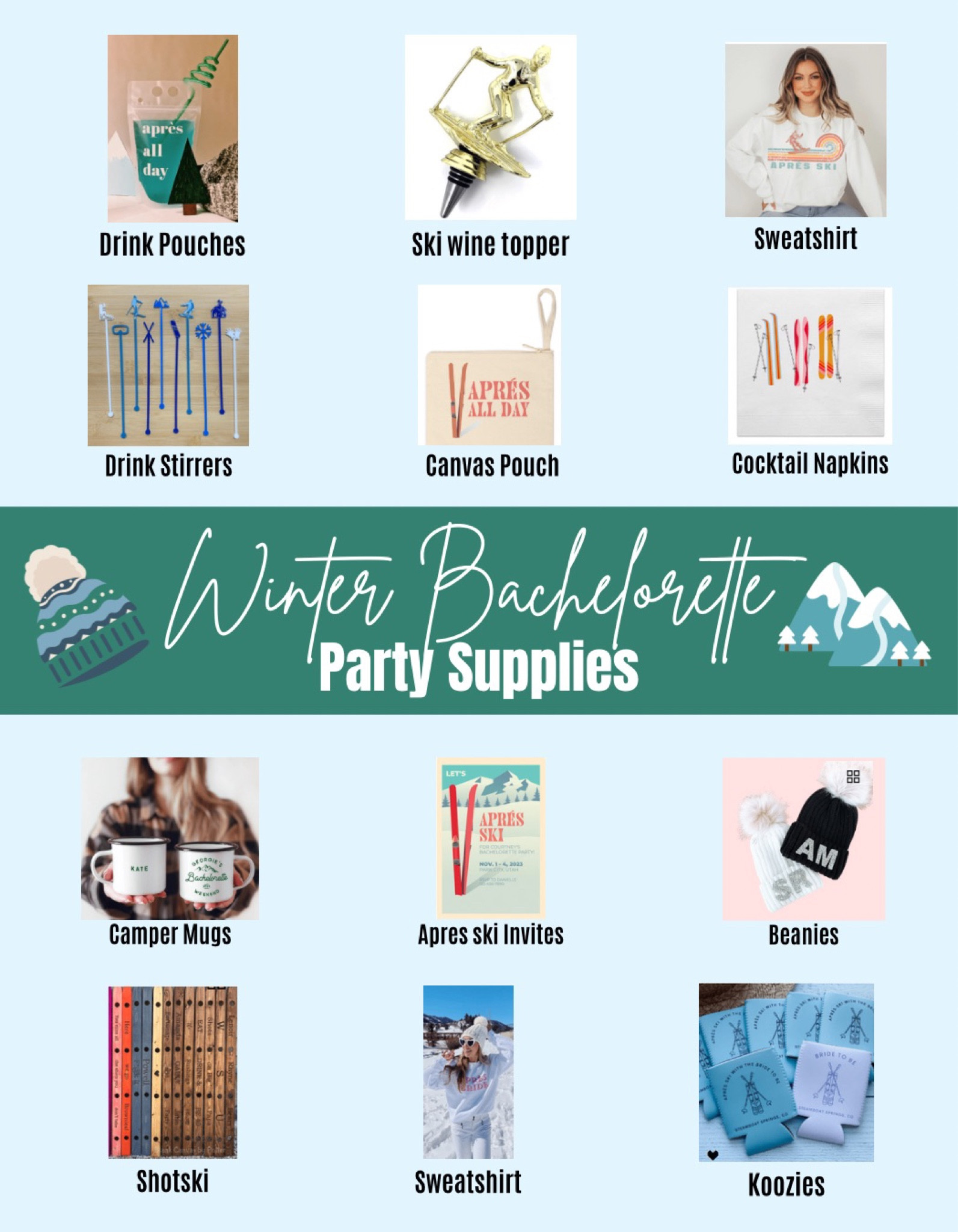 Planning a winter bachelorette party this season? Here are my favorite 12 must-haves for an unforgettable celebration. From Apres ski essentials to cozy decorations - you'll find everything you need to make your bachelorette party a hit! #winterbacheloretteparty #apresski #bachelorettepartymusthaves

#LTKSeasonal #LTKFind #LTKwedding