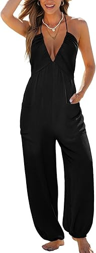 CUPSHE Womens Maxi One Piece Jumpsuit Plunging V Neck Sleeveless Casual Outfit Beach Overall Vaca... | Amazon (US)