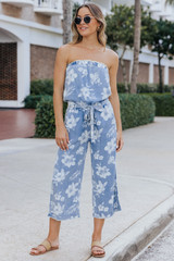 Vintage Havana Chambray Tropical Print Belted Jumpsuit | Magnolia Boutique