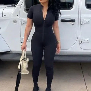 Short-Sleeve High-Neck Zip-Up Jumpsuit | YesStyle Global