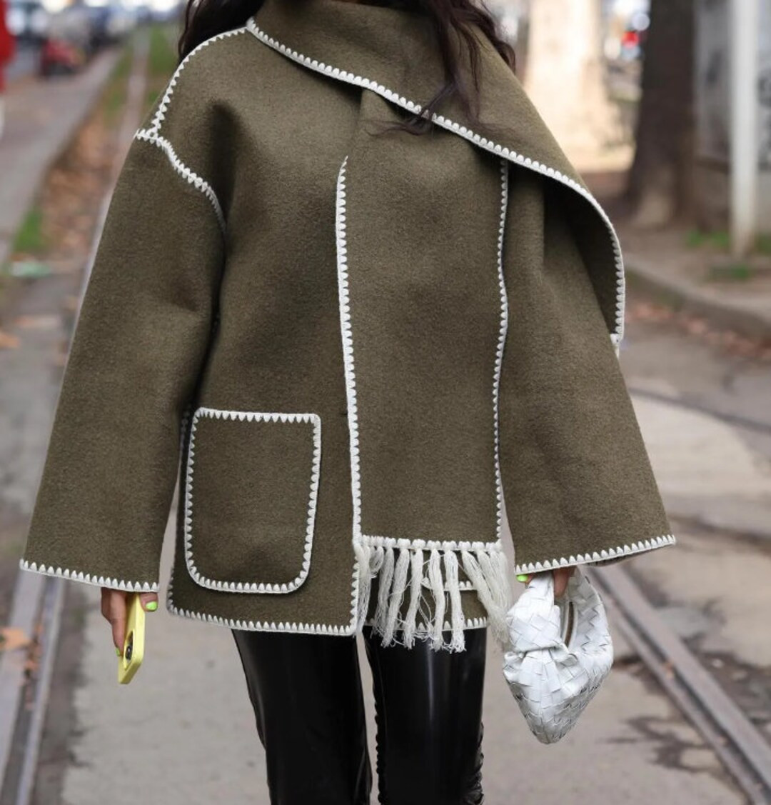 Elegant Loose Women's Coat With Scarf - Etsy UK | Etsy (UK)