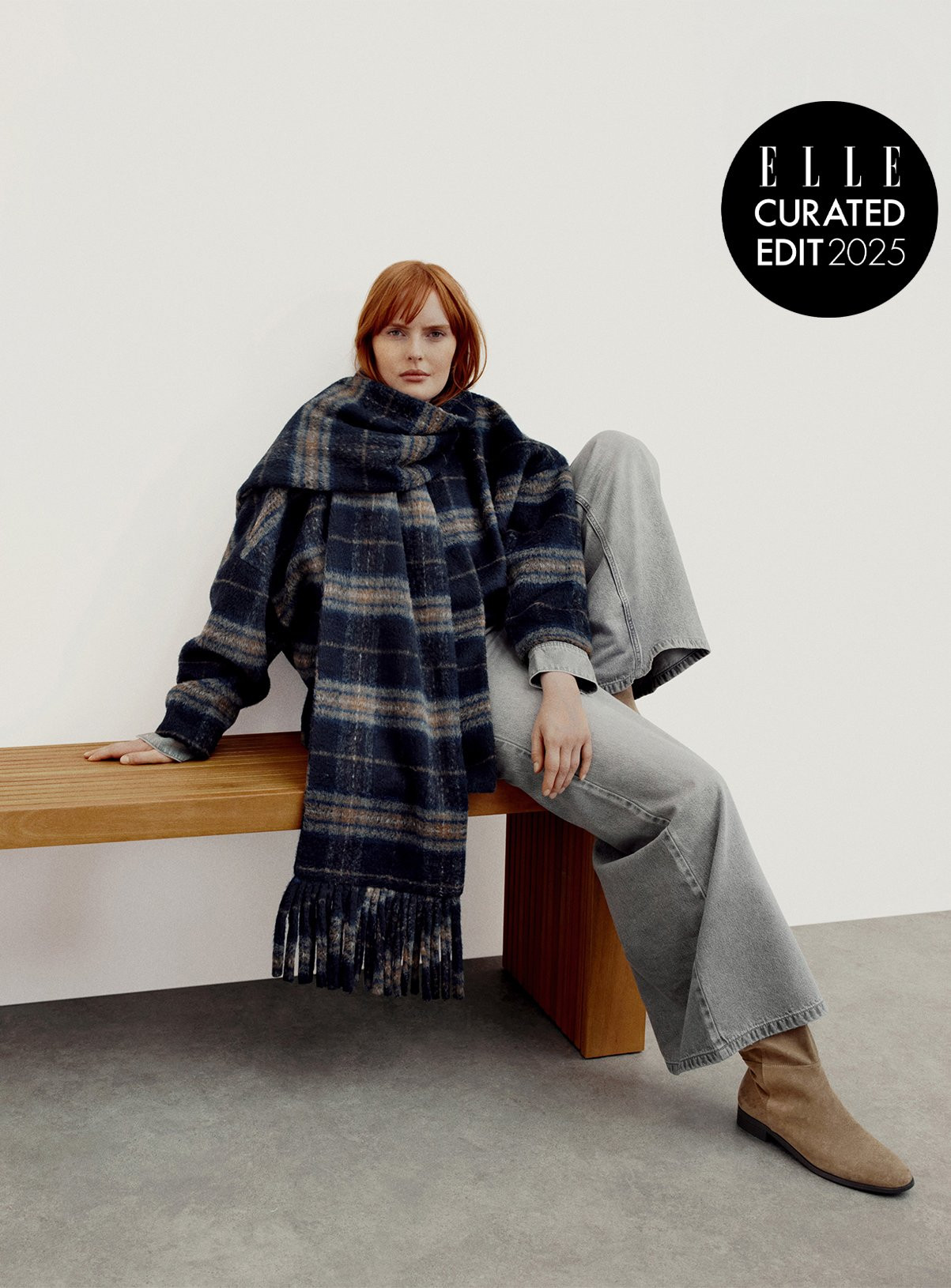 Navy Check Short Scarf Coat | Tu Clothing