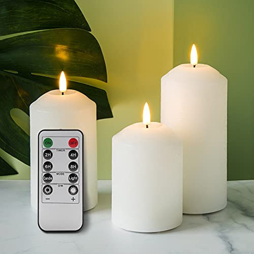 Eywamage White Flameless Pillar Candles with Remote, Flickering LED Candles Battery Powered Real Wax Set of 3 | Amazon (US)