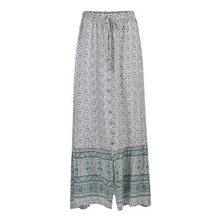 ZHIZAIHU A Line Skirt Ladies High Waist Fashion Daily Trend Printed Ruffle Skirt Boho Skirt Green M | Walmart (US)