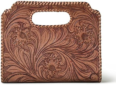 Western Handcrafted Leather Clutch Purse - Vintage Floral Design, Handmade Embossed Handbag for W... | Amazon (US)