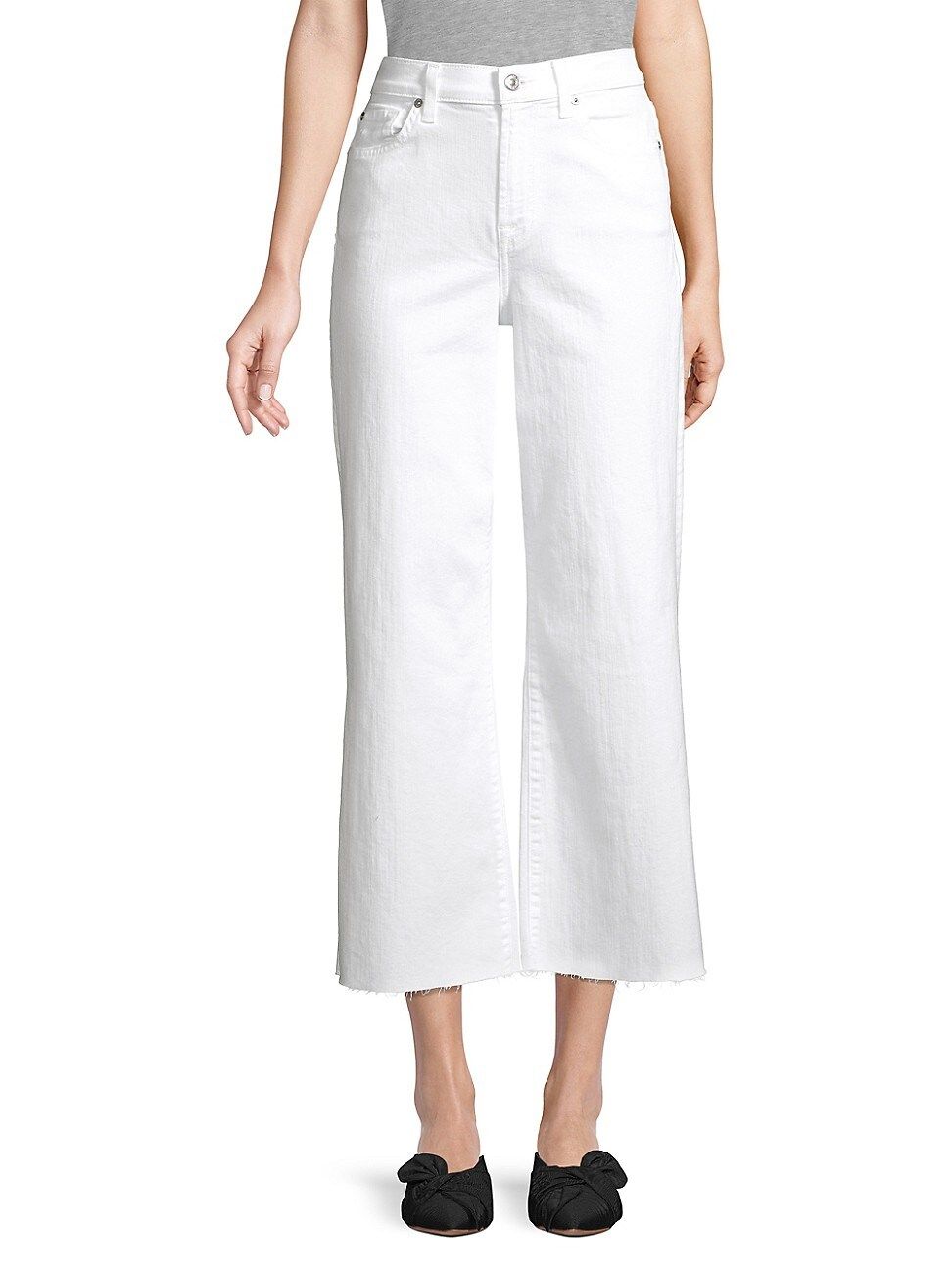 7 For All Mankind Women's Alexa Mid-Rise Cropped Wide-Leg Jeans - White Runway - Size 31 | Saks Fifth Avenue