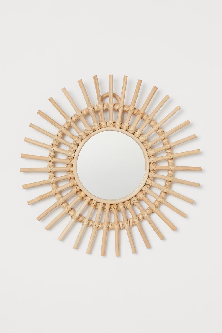Small, round mirror with a handmade rattan frame. Loop at back for hanging. Screws not included. ... | H&M (US)