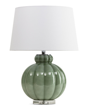 27.5in Ribbed Glass Table Lamp With Drum Shade | TJ Maxx