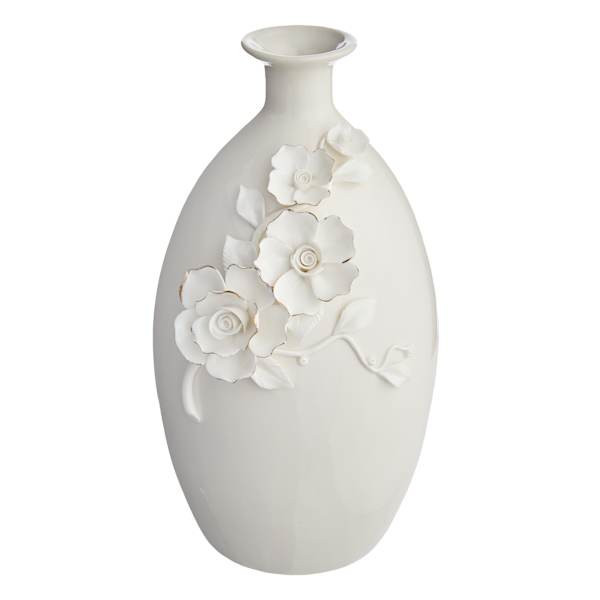 White & Gold Flower Ceramic Vase, 11", sold by At Home | At Home