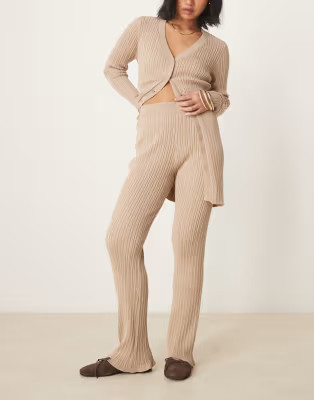 Vila Petite longline ribbed cardigan and flare trousers in beigewindow.asos.performance.markAndMe... | ASOS (Global)